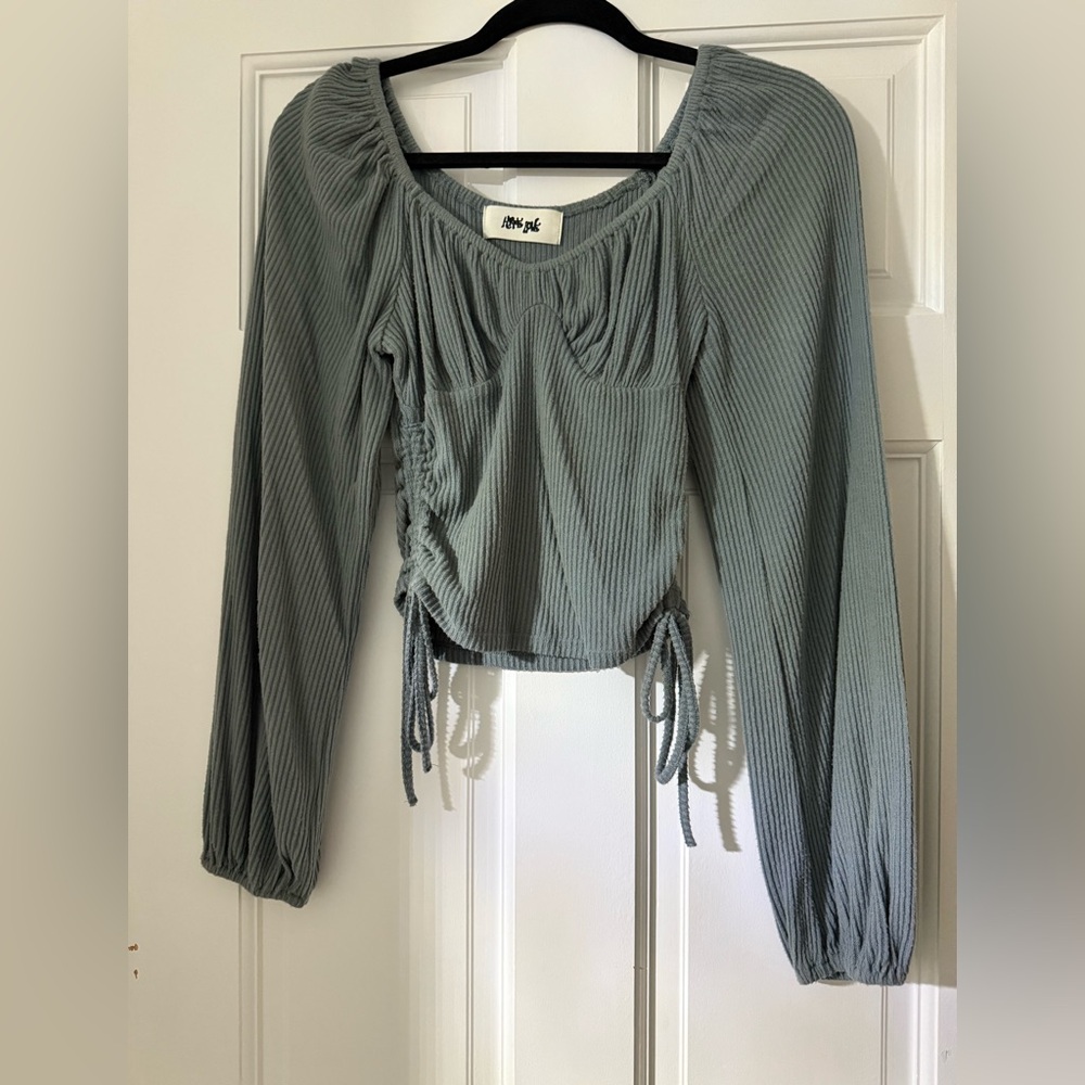 Gray Ribbed Long Sleeve Top